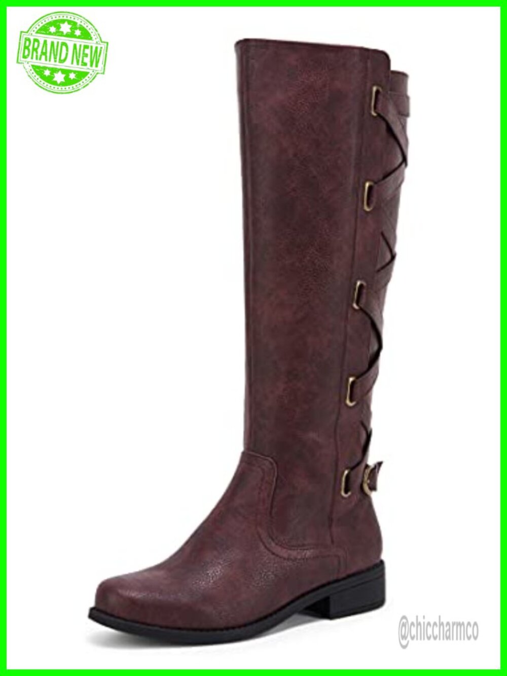 Womens Knee High Lace Up Motorcycle Boots Low Heel Riding Shoes